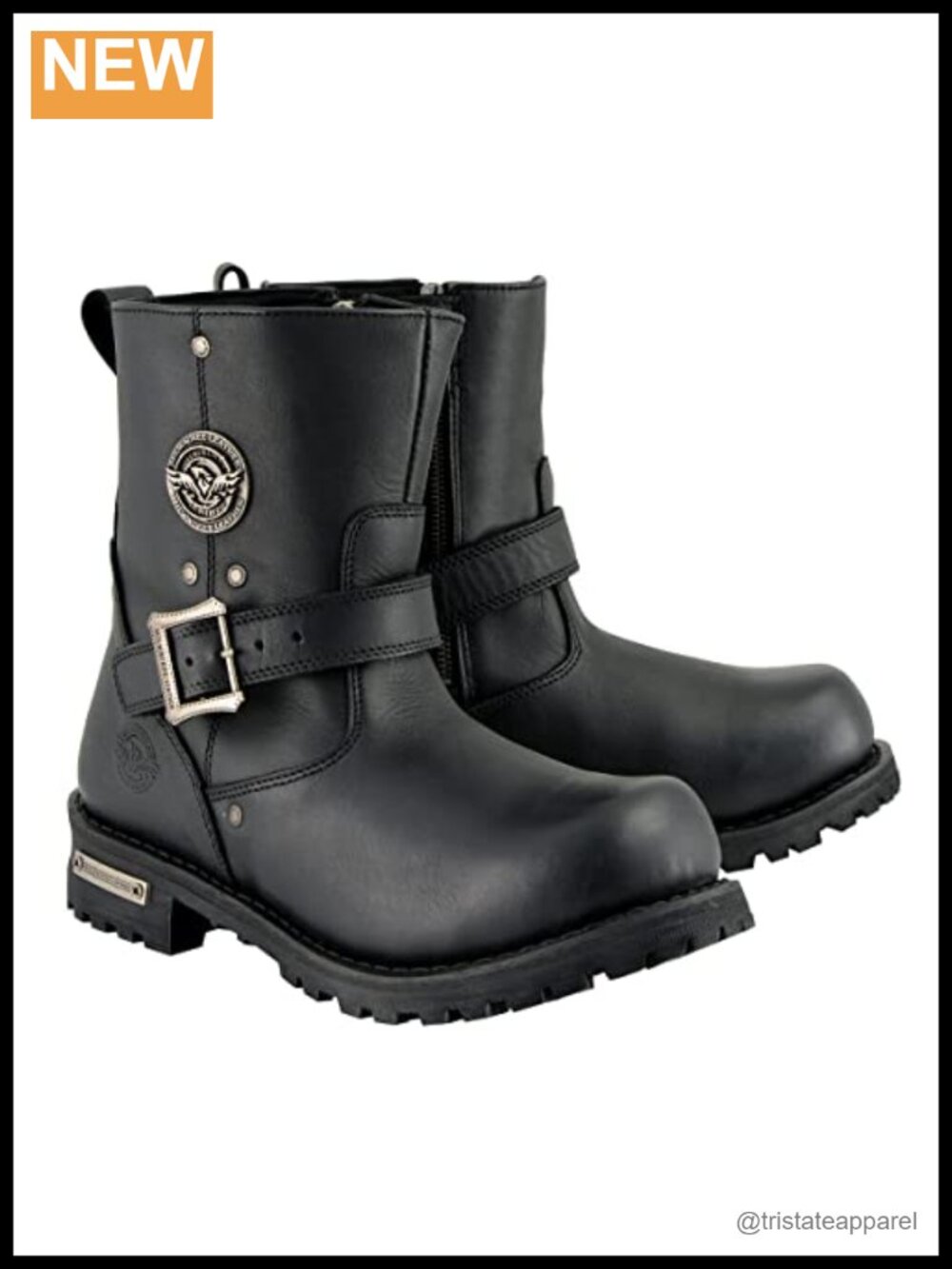 Men's Leather Engineer Motorcycle Boots Side Zipper Calf High Plain Toe